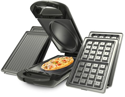 Drew&Cole Deluxe 5 Minute CleverChef - Non-Stick Multicooker - Includes Omelette, Grill & Waffle Plates - Great for Paninis, Omelettes, Toasties, Waffles, Pizza, Dessert & More