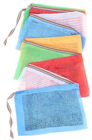 FUTUREORYY Lot De 20 Drapeaux De Prière En Satin Coloré 28x35cm Décor Religieux Pour Extérieur Décoration De Jardin Motifs Traditionnels