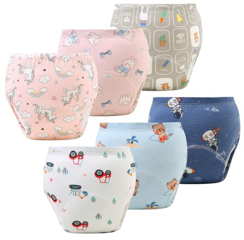 ACMEDE Culotte Apprentissage propreté Bébé, Lot de 6 Slip d'apprentissage Coton rembourrées pour bébé propreté Enfant Doux Lavable bébés filles et garçons 6 Mois-3 Ans, Poids 4-20 kg