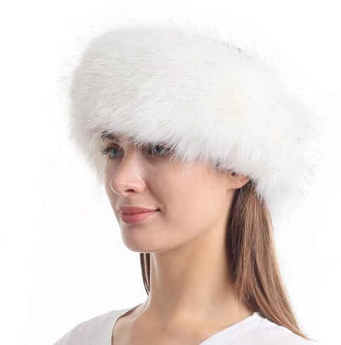 Diadema de Piel Sintética para Mujer de Invierno, Diadema Mujer Invierno, Diademas de Piel Sintetica, Calentador de Orejas para Actividades al Aire Libre, Equitación, Senderismo, Esquí (Blanco)