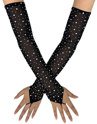 YIBOZI Gants extensibles en maille avec strass étincelants - Manches de bras élégantes pour femme, soirée, mariage, danse, événement formel
