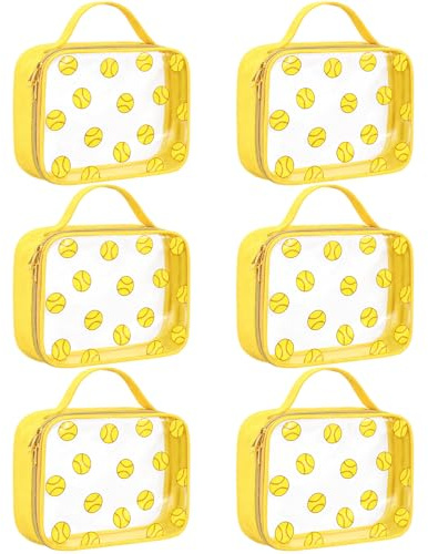 Hillban 6 Pack Softball Gifts Clear Makeup Bag with Handle Travel Toiletry Bag for Women Sport Goodie Cosmetic Organizer Zipper Pouch for Softball Party Favors Supplies