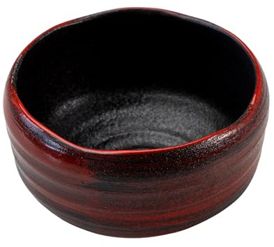 SASUGA Handgefertigte japanische Matcha-Schale, Mino-Ware Steingut Teeschale (Roter Pinselstrich)