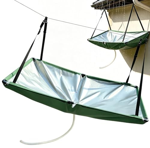 Regnsamlare med 1 m slang – regnfångare 100 x 50 cm av Oxfordtyg, vattenharvester för trädgård, balkong och camping, hållbar bevattning och vattenfiltrering, set