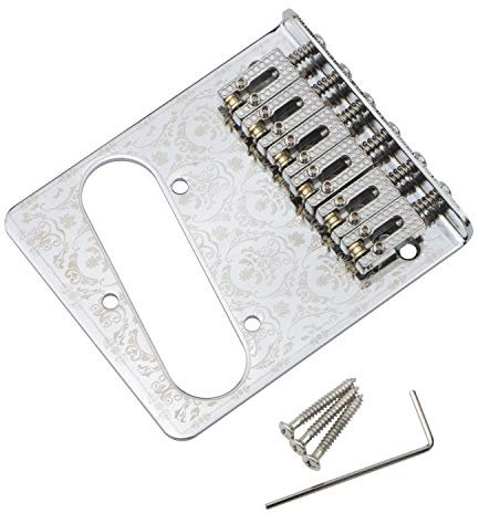 Unxuey Silver Guitar Roller Bridge, Roller Saddle Plate Single Coil Pickup Hole for Telecaster Electric Guitar with Screws Wrench