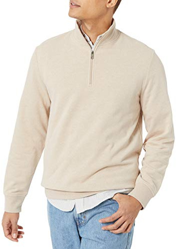 Amazon Essentials Herren-Sweatshirt, leicht, French Terry, Viertelreißverschluss, Stehkragen, Oatmeal Heather, Größe L