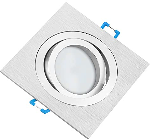 TEVEA Premium LED Einbaustrahler Schwenkbar - Silber gebürstet Eckig - Neutralweiß - LED Modul 230V 5W austauschbar - Einbauleuchte auch fürs Bad - in 2 Lichtfarben und 3 Spot Farben erhältlich