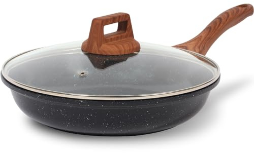 ESLITE LIFE Nonstick Ceramic Frying Pan Skillet with Lid, Non-Toxic Egg Omelette Kitchen Cooking Pans Compatible with All Stovetops (Gas, Electric & Induction), PTFE & PFOA Free (Black, 8 w/Lid)