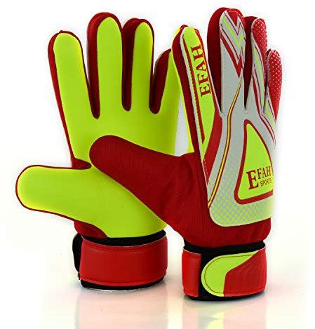EFAH SPORTS Torwarthandschuhe für Kinder Jungen & Mädchen Fußballhandschuhe für Junioren mit extra Grip & Rutschfester Handfläche (Red/Yellow, Size 6 Suitable for 13 to 15 Years Old, Beidhändig)