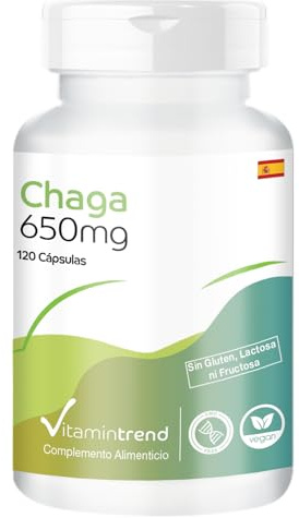Vitamintrend Chaga Pulver 650mg, 120 Kapseln, Nahrungsergänzungsmittel vegan ohne Magnesiumstearat, in Deutschland hergestellt