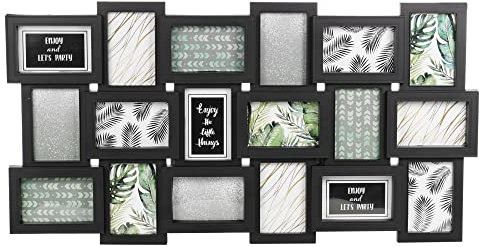 Large Multi Aperture Collage Picture Frame Holds 9/11/18 Photos 6x4 Wood Look (18 Piece Phot Frame, Black)