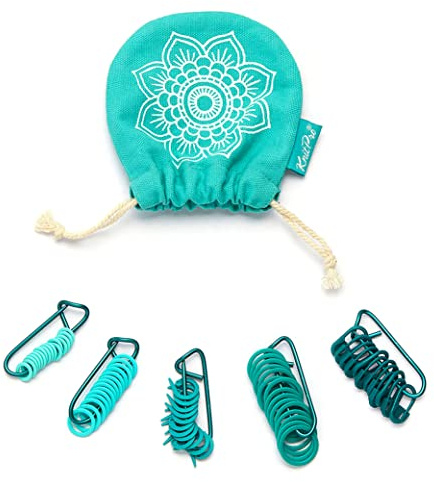 KNITPRO KP36633 KNITPRO The Mindful Collection Le méga pack de 100 marqueurs Mindful, bleu sarcelle, Large