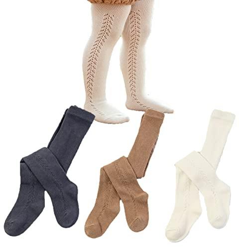 Taous Assam Collants en maille respirante pour bébé fille, Beige/gris/marron, 12-24 mois