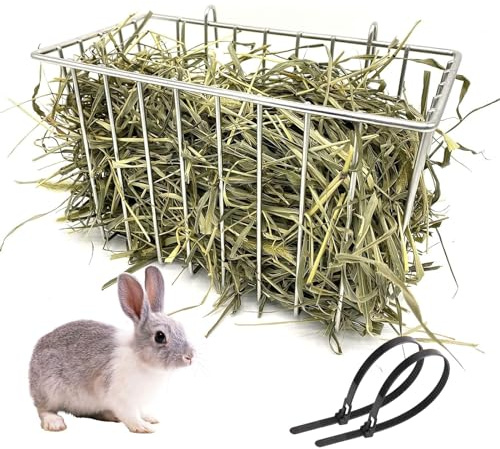 RMNHPTK Rabbit Hay Feeder, Stainless Steel Hay Rack for Cage Pet Hay Dispenser Holder Heavy-Duty Metal Super Durable Grass Rack for Adult Rabbit Guinea Pig Chinchilla Bunny 9.8x5.1x5.9 Inch