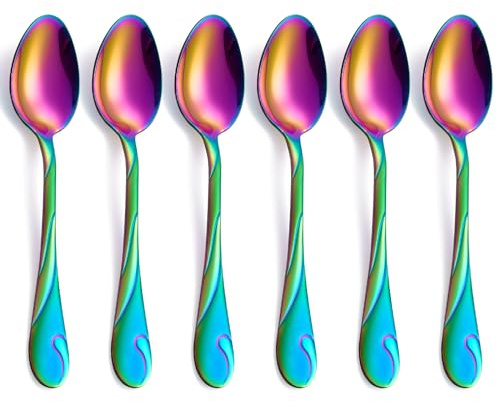 Seeshine Lot de 6 cuillères à soupe arc-en-ciel en acier inoxydable de 19,3 cm - 6 cuillères à soupe brillantes arc-en-ciel - Passe au lave-vaisselle