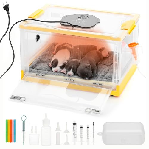 TURBRO Incubadora para Cachorros y Gatitos de 55L, con Control Preciso de Calefacción y Ventilador, Panel LED Multifuncional, Nebulizador, Monitoreo de Temperatura y Humedad