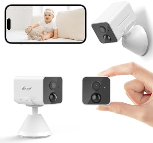 ieGeek 2K Camera Surveillance WiFi Interieur sans Fil - Camera de Surveillance sur Batteries AI/PIR Détection Mouvement, Vision Nocturne, Audio Bidirectionnel, Sirène, Carte/Cloud, Alexa, IP65