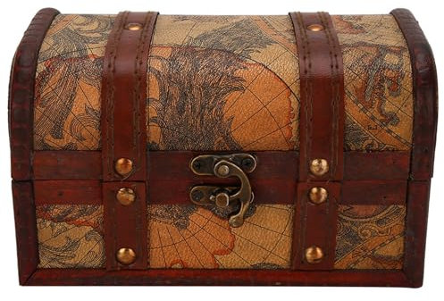 Lwuey Cofre del Tesoro Pirata - 18 x 10 x 10,5cm Cofre de Madera con Tapa Aspecto Antiguo Almacenamiento