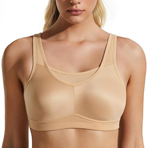 WingsLove High Impact Sports Bras for Women Seamless Full Coverage Non Padded High Neck Woukout Bra(Nude,34F)