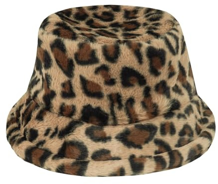 KRUIHAN Mütze Damen Winter Flauschige Leopardenmuster Fischermütze Fellmütze Damen Geschenke für Frauen,Camel