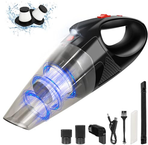 Libershine Aspirador de Mano, 5000Pa Aspirador de Mano sin Cable, Pequeño Aspirador Coche Seco y Húmedo, con Luz LED Filtros y Accesorios, para Pelo De Mascotas,Automóviles,Hogares