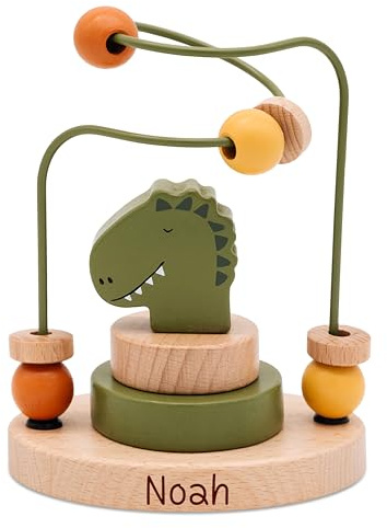 wunderwunsch Trixie Motorikschleife als Baby Geschenk, Geschenke zur Geburt, Babyspielzeug, Personalisierte Geburtstagsgeschenke, Montessori Spielzeug mit Personalierung (Dino)