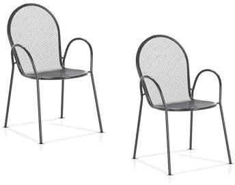 KHG Gartenstuhl Anthrazit, 2 Stück, wetterfestes Eisen-Gestell, für 2 Personen, stapelbarer Balkonstuhl, Outdoor 71x90x90 cm, 110 kg belastbar