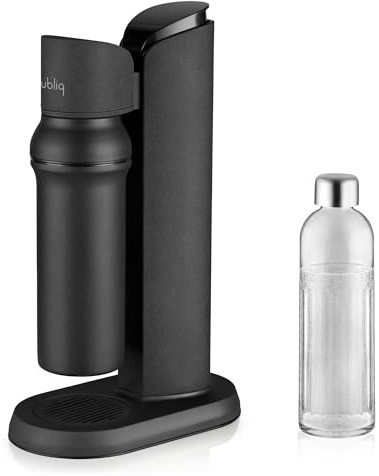 bubliq glass karbonator, vattenbubblor i rostfritt stål med 1 l glasflaska, minimalistisk design, matt svart finish