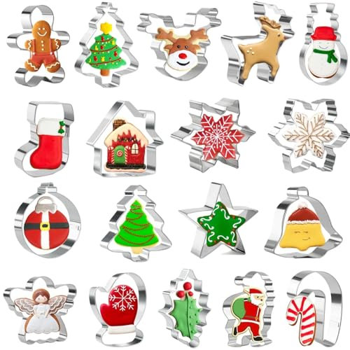 Set di 18 Stampi Natalizi per Biscotti – Albero di Natale, Fiocco di Neve, Pan di Zenzero, Babbo Natale e Altre Forme di Natale