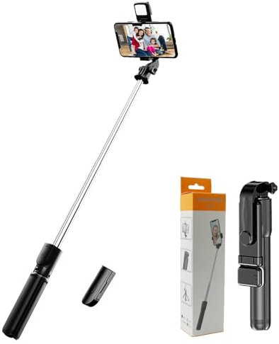 Foldable Selfie Stick Tripod for iPhone, Extendable Mobile Phone Stand with Wireless Remote, Compatible with All Phones, Ideal Camera Tripod for Travel Photography