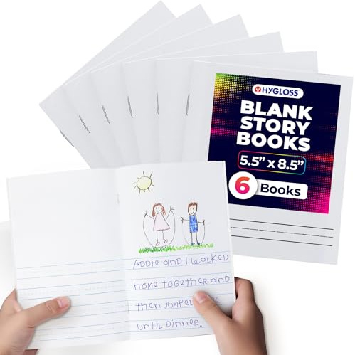 Hygloss 6 libri di fiabe vuoti per bambini, piccoli quaderni con copertina morbida bianca, 14 x 21,5 cm, 24 pagine a mezza righe, libri vuoti per bambini per scrivere storie e illustrare