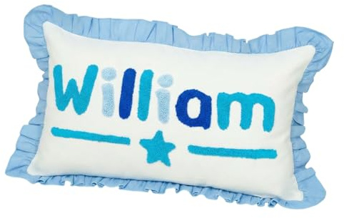 Personalized Baby Punch Pillow, Ruffle Embroidery Cushion, Kids Room Decor, Birthday Gift, Boy Nursery Decor, Custom Icon Pillow, Gift for New Mom, Handmade Custom Name Throw Pillow Cover