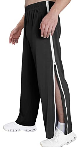 WVONIF Herren Trainingshose mit durchgehendem Reissverschluss Reha Hose mit seitlicher Mix Sporthose Jogginghose Abreißhose Locker Lässig Sportswear mit Tasche Weites Bein Postoperative Sporthose