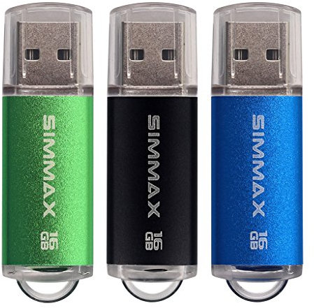 Memorias USB 3 Piezas 16GB USB 2.0 Stick Flash Drive Pendrives Almacenamiento Datos por SIMMAX (16GB Verde Negro Azul)