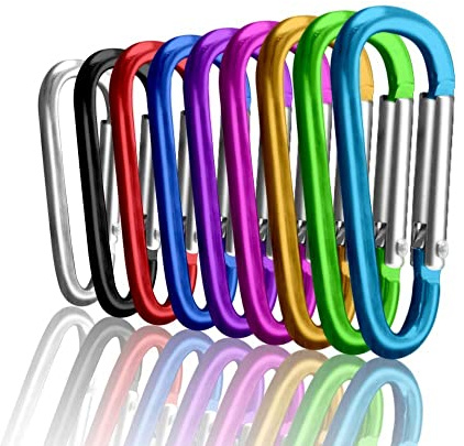 UPINS 100Pcs Aluminum Locking Carabiner Spring Clips Hook Keychain D Shape Buckle Pack