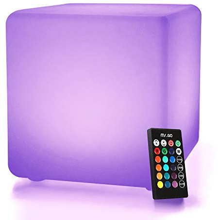 Mr.Go 10 LED Cube Lumineux Lampe d'ambiance avec Télécommande, Couleur Changeante Cube Lampe de Nuit, 16 RGB Couleurs, Dimmable Luminosité, Batterie Rechargeable, Imperméable pour Intérieur Extérieur
