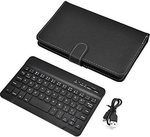 cigemay 2 in 1 Flip Case Cover Bluetooth Keyboard,Detachable Wireless Bluetooth 3.0 Keyboard Premium PU leather Folio Stand Case Cover for iOS/Android Phones Laptop(Black)