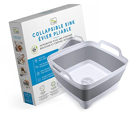 Home Spirit Collapsible Sink – 9L Portable Wash Basin Tub with Handle, Plug & Strainer – For Dishes, Fruits, Veggies, Laundry & Beverages
