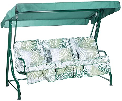 Alfresia Roma 3 Seater Garden Swing Seat with Adjustable Water-Resistant Canopy and Classic Cushions, Heavy Duty Outdoor Patio Swing Seat Supporting up to 250 kg for Garden, Lawn or Decking