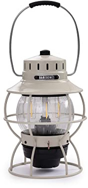 Barebones Railroad Lantern – Vintage White, Vintage-Inspired LED Camping Lantern with Rechargeable Battery – Adjustable Brightness Outdoor Light for Camping Gear, Backyard, and Home Decor