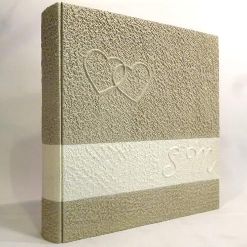Album fotografico artigianale tradizionale con fascia cuori e iniziali personalizzabili per nozze, matrimonio, sposi, anniversario. Made in Italy