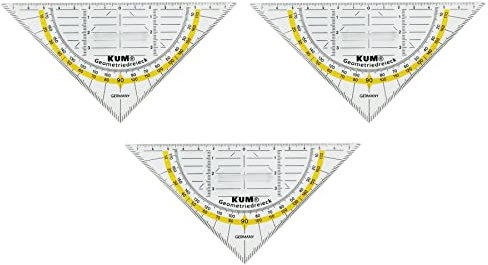 KUM AZ3032916-T - Geodreieck mit Griff 292 TB 16 cm, 3 Stück, transparent, mit Tuschenoppen