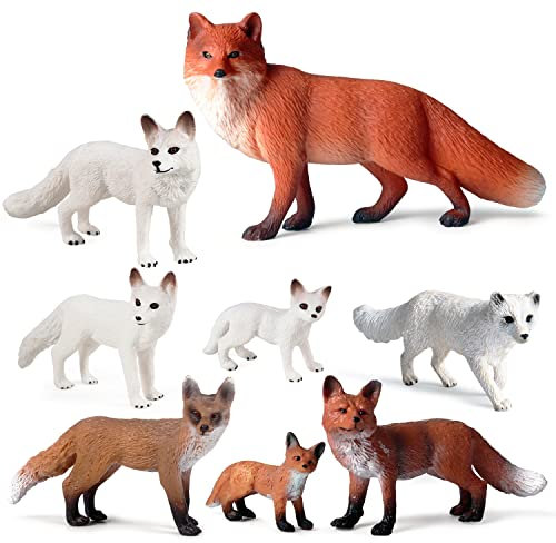 SIENON 8 Stück Fuchs Spielzeugfiguren Arktischer Fuchs und Rotfüchse Figuren Set Fuchs Familie Waldtiere Figuren Waldtierfiguren Miniatur Fuchs Tiere Spielzeug Kuchen Topper für Waldgeburtstag Party