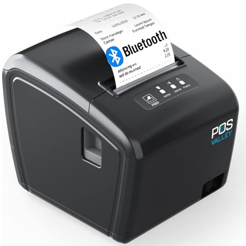 POS VALLEY Imprimante de Reçus Thermique 80mm avec Support de Coupe Automatique, 260mm/s, avec Port Bluetooth - USB, Compatible avec Windows/Android/Mac/Linux/ChromeOS/ESC/POS