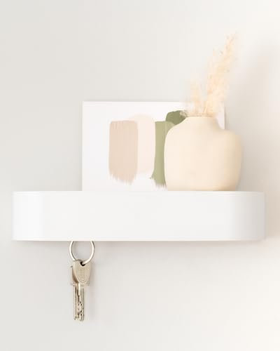 Kazai.® Key Holder for Wall 'Fyndig' | Minimalist Key Hooks Wall Mounted Design from Berlin | Modern Wooden Key Hanger with Shelf | Key Rack for Stylish Hallway Furniture | White