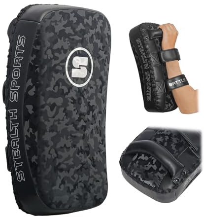 Stealth Sports Muay Thai Pad Curved (One Shield) Boxing Strike Shield for Boxing Training MMA Sparring Taekwondo Karate Martial Arts Durable Kick Shield Kickboxing Pad (1pc) (Camo)