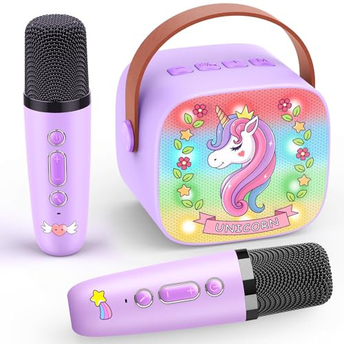 Dislocati Karaoke Machine 2 Microphones Kids, Unicorn Gifts for Girls Kids Microphone Birthday Presents Girls Toys Age 3-12 Year Old Girls Gifts Kids Wireless Bluetooth Speaker Easter Gifts for Kids