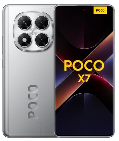 Xiaomi POCO X7 - Smartphone de 12+512GB, Pantalla CrystalRes 1.5K AMOLED Curva, MediaTek Dimensity 7300-Ultra, Cámara de 50 MP, Carga Turbo de 45W, Cargador no Incluido, Plata (Versión ES)