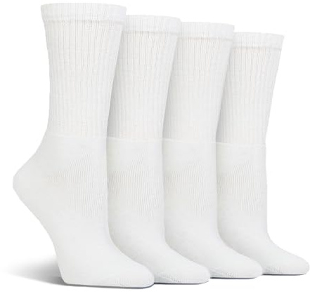 Spairs Women's Leisure Sport Socks, Plain, Fully Cushioned Foot, Performance Yarn, Soft, Comfortable, Breathable, Crew Length, Multipack of 4 Pairs, Size 4-8 White Plain