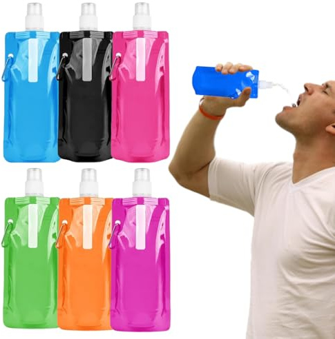 OHREN 6 Bottiglie d'Acqua Ripiegabili da 500ML Prive di BPA, Riutilizzabili per Festival, Sport all'Aperto, Viaggi, Ciclismo, Trekking